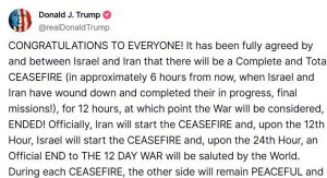 Iran, Israele e la ‘pace su Truth’: cessate il fuoco è un annuncio di Trump