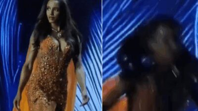 Incidente a Miss Universo cade dalla passerella e finisce in barella